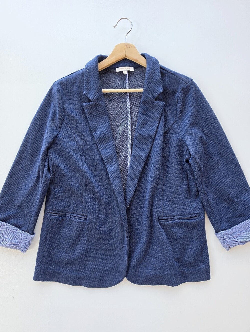 Skies Are Blue Navy Ribbed Open Front Blazer Jacket